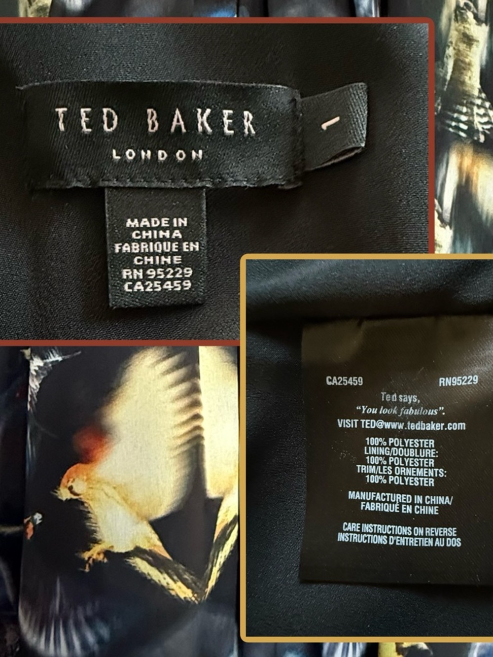 Ted Baker Sleeveless Abstract Bird Dress - Picture 8 of 9